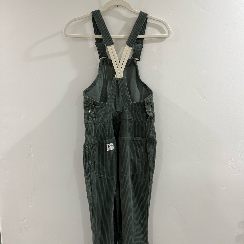 FREE PEOPLE x LEE Vintage Corduroy Flare Overalls in Greyed Olive - Picture 8 of 14